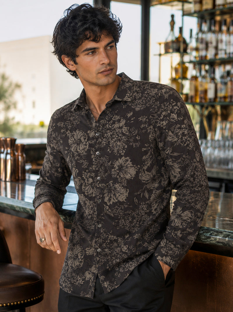 CAHOOT Men's Brown Botanical Printed Cotton Regular Fit Shirt - view 1