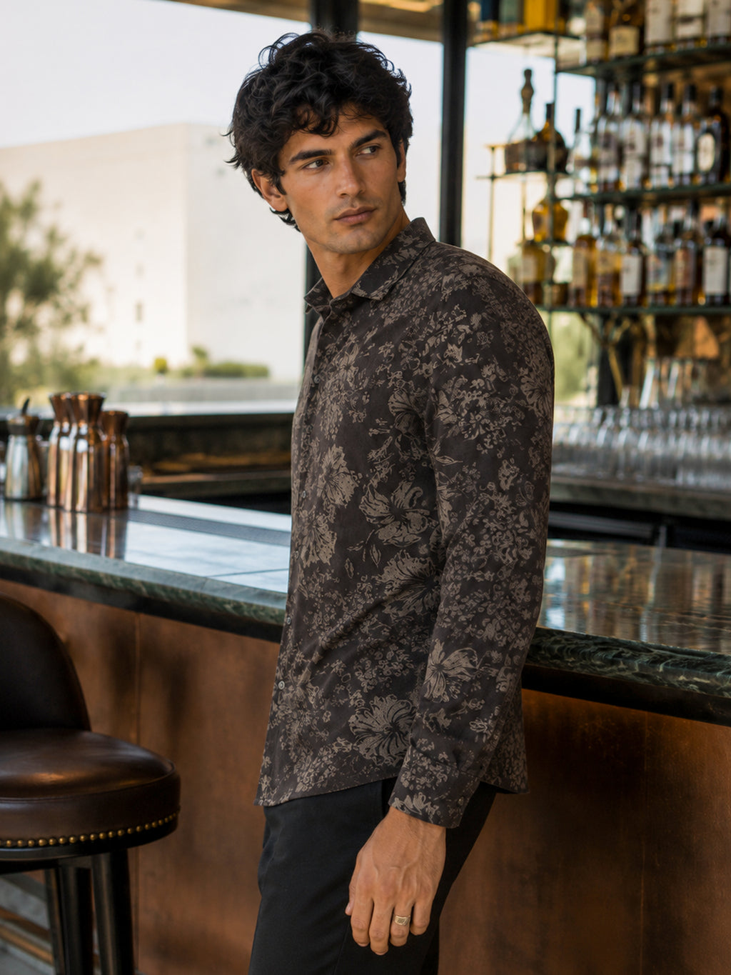 CAHOOT Men's Brown Botanical Printed Cotton Regular Fit Shirt - view 2