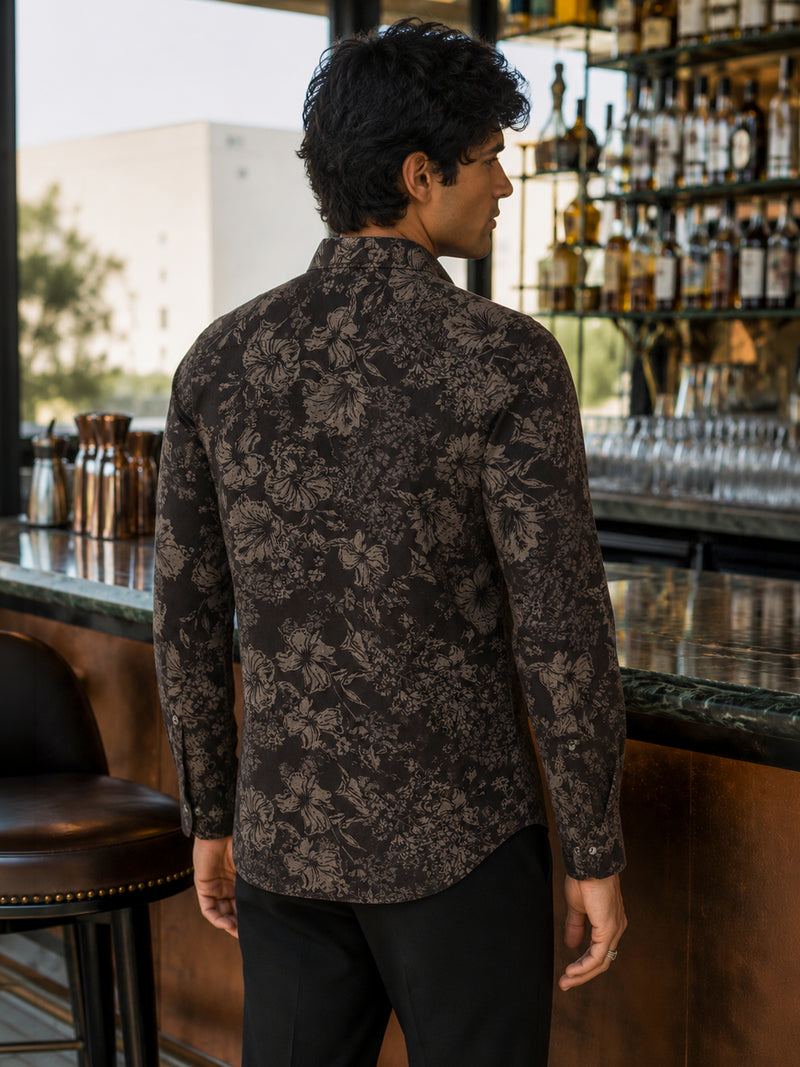 CAHOOT Men's Brown Botanical Printed Cotton Regular Fit Shirt - view 3