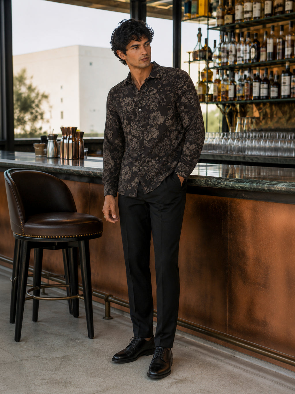CAHOOT Men's Brown Botanical Printed Cotton Regular Fit Shirt - view 4
