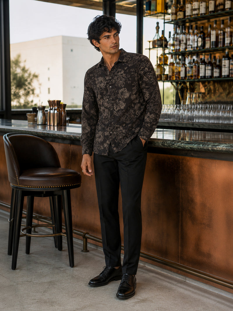 CAHOOT Men's Brown Botanical Printed Cotton Regular Fit Shirt - view 4