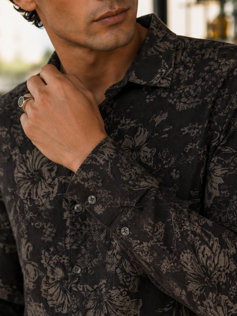 CAHOOT Men's Brown Botanical Printed Cotton Regular Fit Shirt - view 6