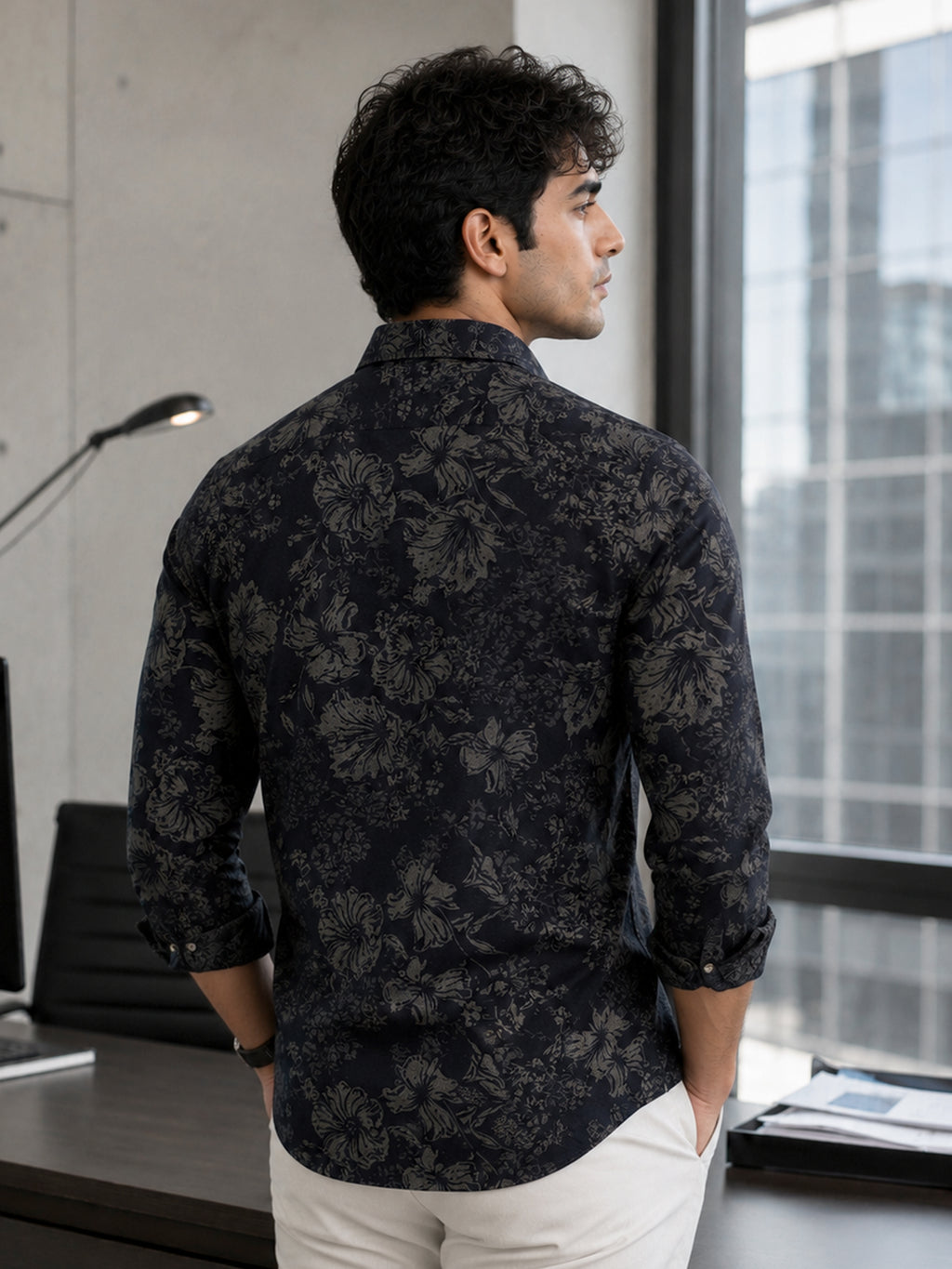 CAHOOT Men's Black Tonal Floral Printed Cotton Regular Fit Shirt - view 3
