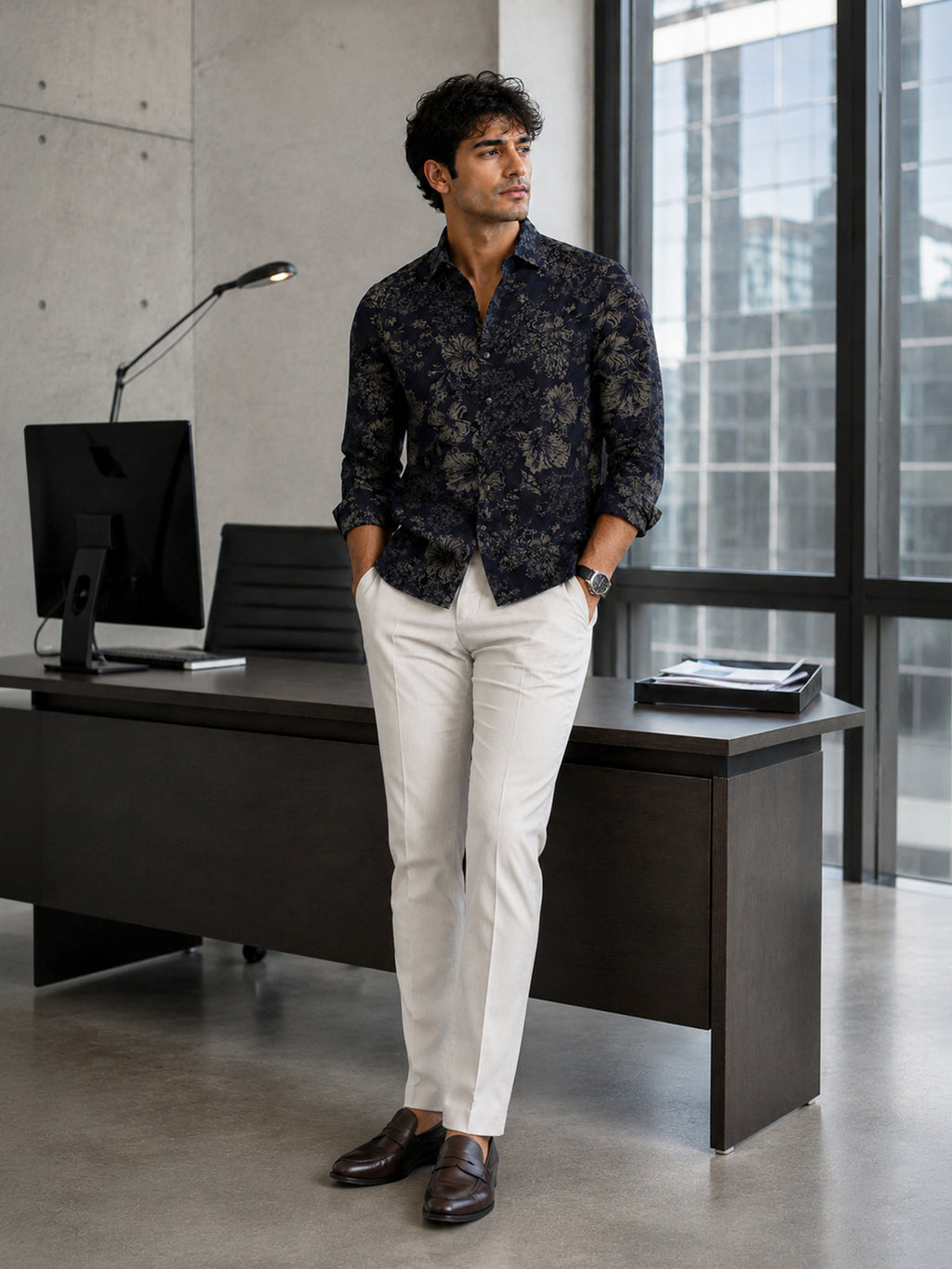 CAHOOT Men's Black Tonal Floral Printed Cotton Regular Fit Shirt - view 4