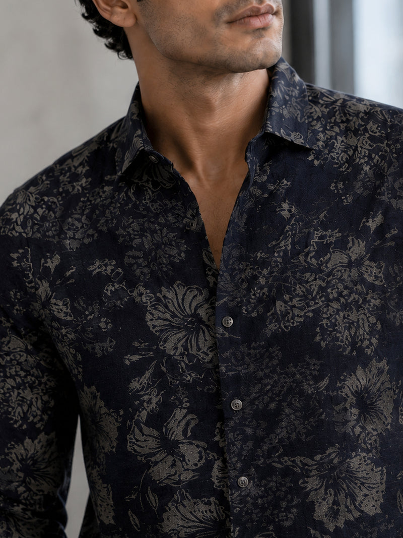 CAHOOT Men's Black Tonal Floral Printed Cotton Regular Fit Shirt - view 5