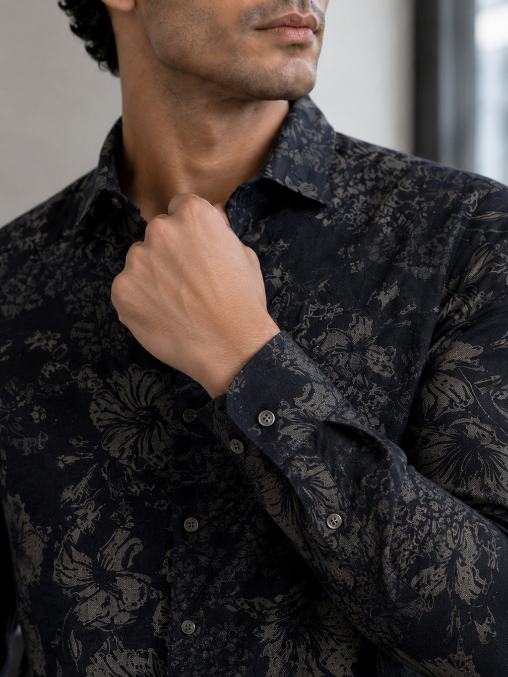 CAHOOT Men's Black Tonal Floral Printed Cotton Regular Fit Shirt - view 6