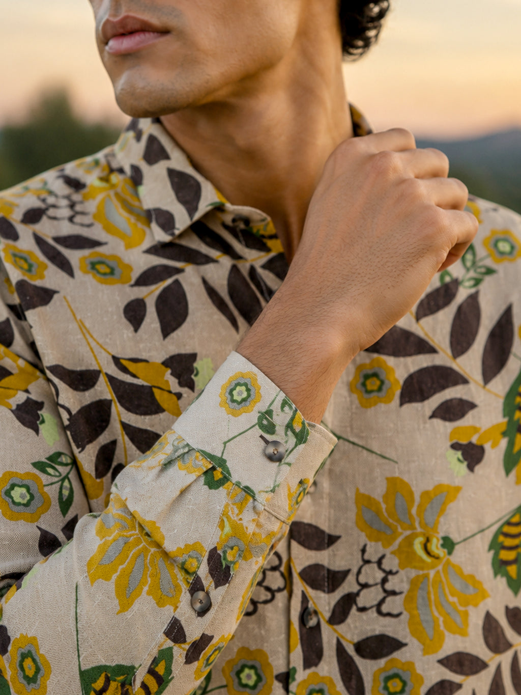 CAHOOT Men's Cream Yellow Floral Printed Cotton Regular Fit Shirt - view 6
