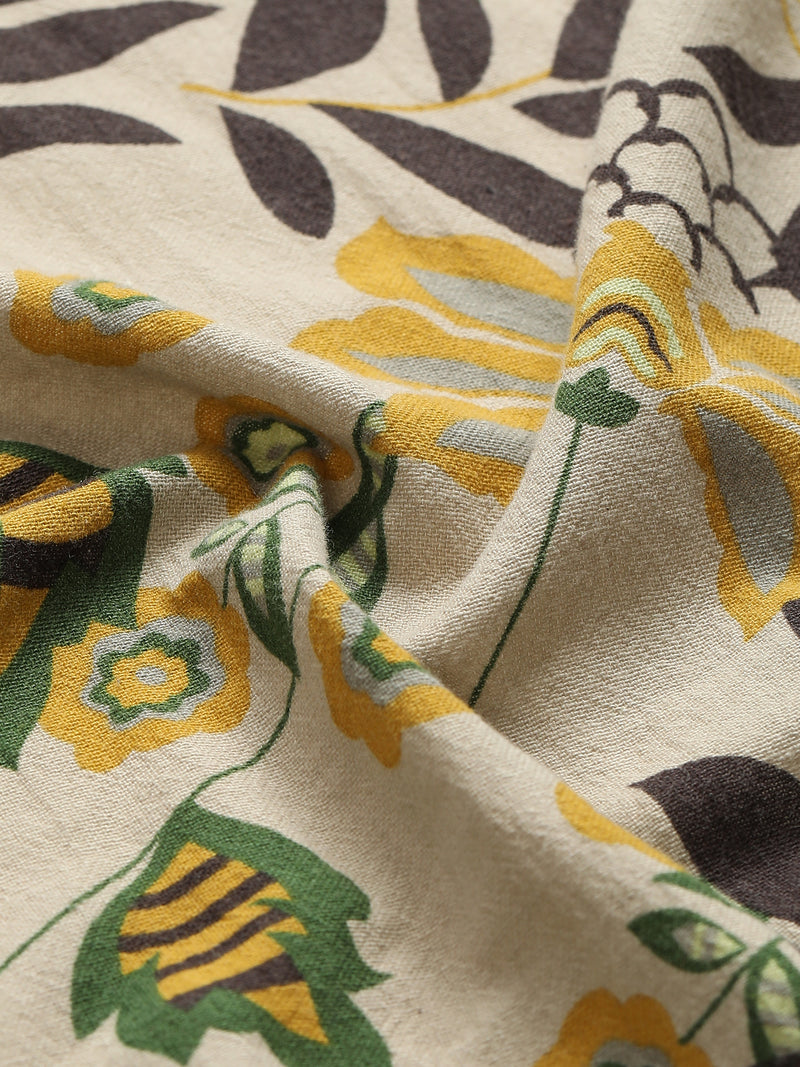 CAHOOT Men's Cream Yellow Floral Printed Cotton Regular Fit Shirt - view 7