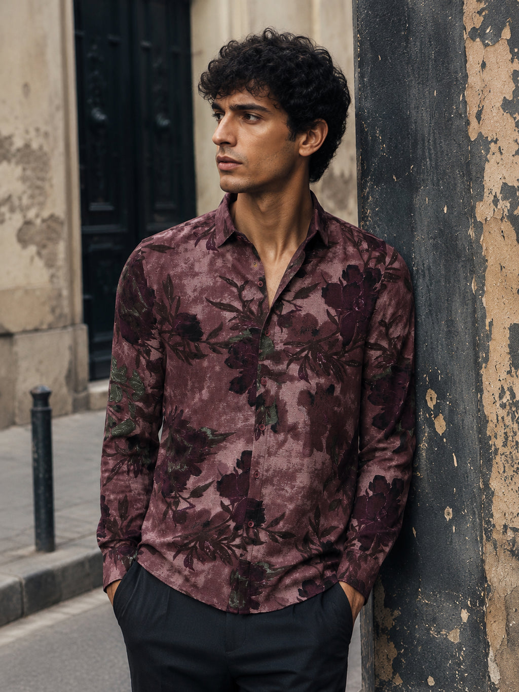 CAHOOT Men's Maroon Floral Printed Cotton Regular Fit Shirt - view 1