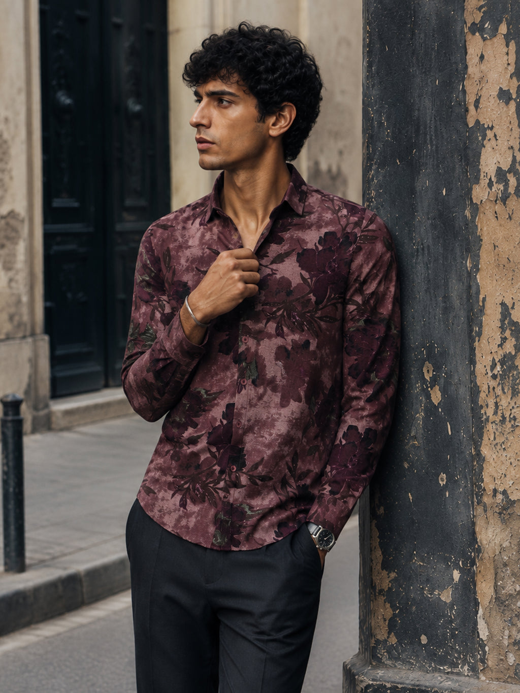 CAHOOT Men's Maroon Floral Printed Cotton Regular Fit Shirt - view 2