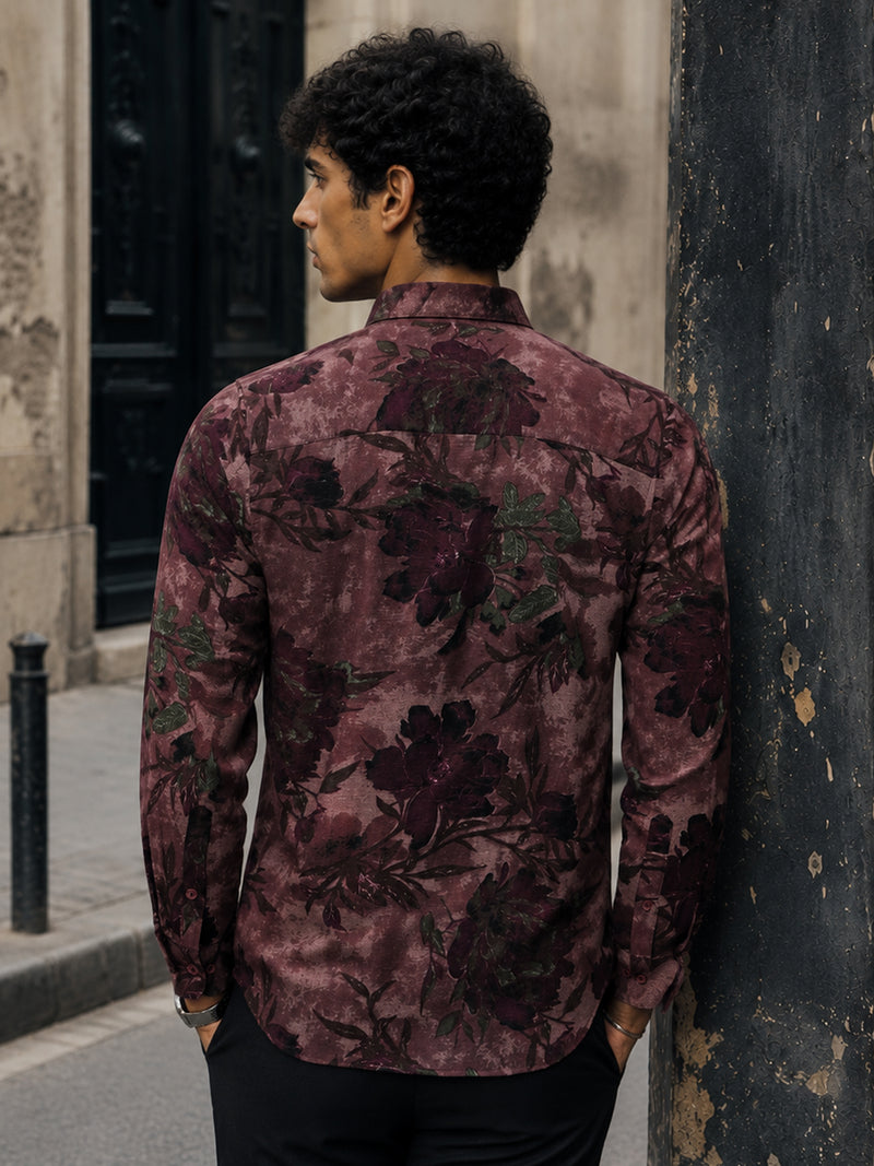 CAHOOT Men's Maroon Floral Printed Cotton Regular Fit Shirt - view 3
