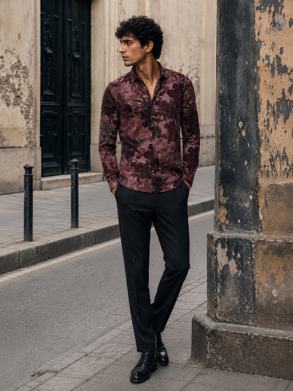 CAHOOT Men's Maroon Floral Printed Cotton Regular Fit Shirt - view 4