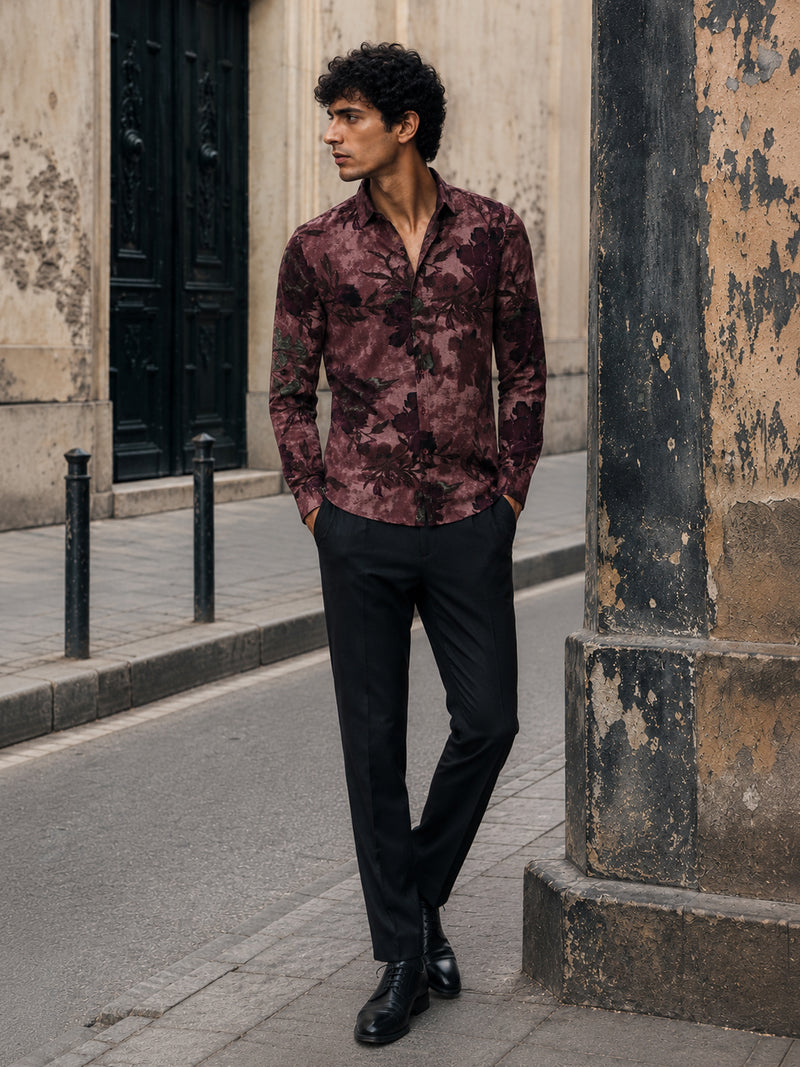 CAHOOT Men's Maroon Floral Printed Cotton Regular Fit Shirt - view 4