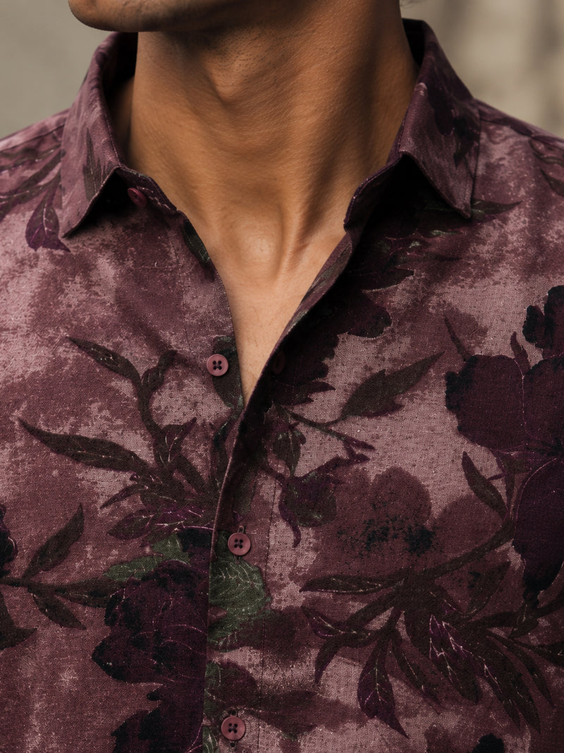 CAHOOT Men's Maroon Floral Printed Cotton Regular Fit Shirt - view 5