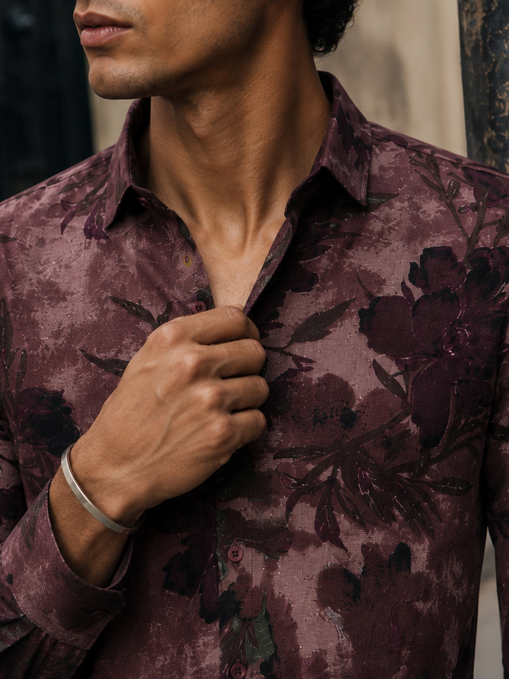 CAHOOT Men's Maroon Floral Printed Cotton Regular Fit Shirt - view 6