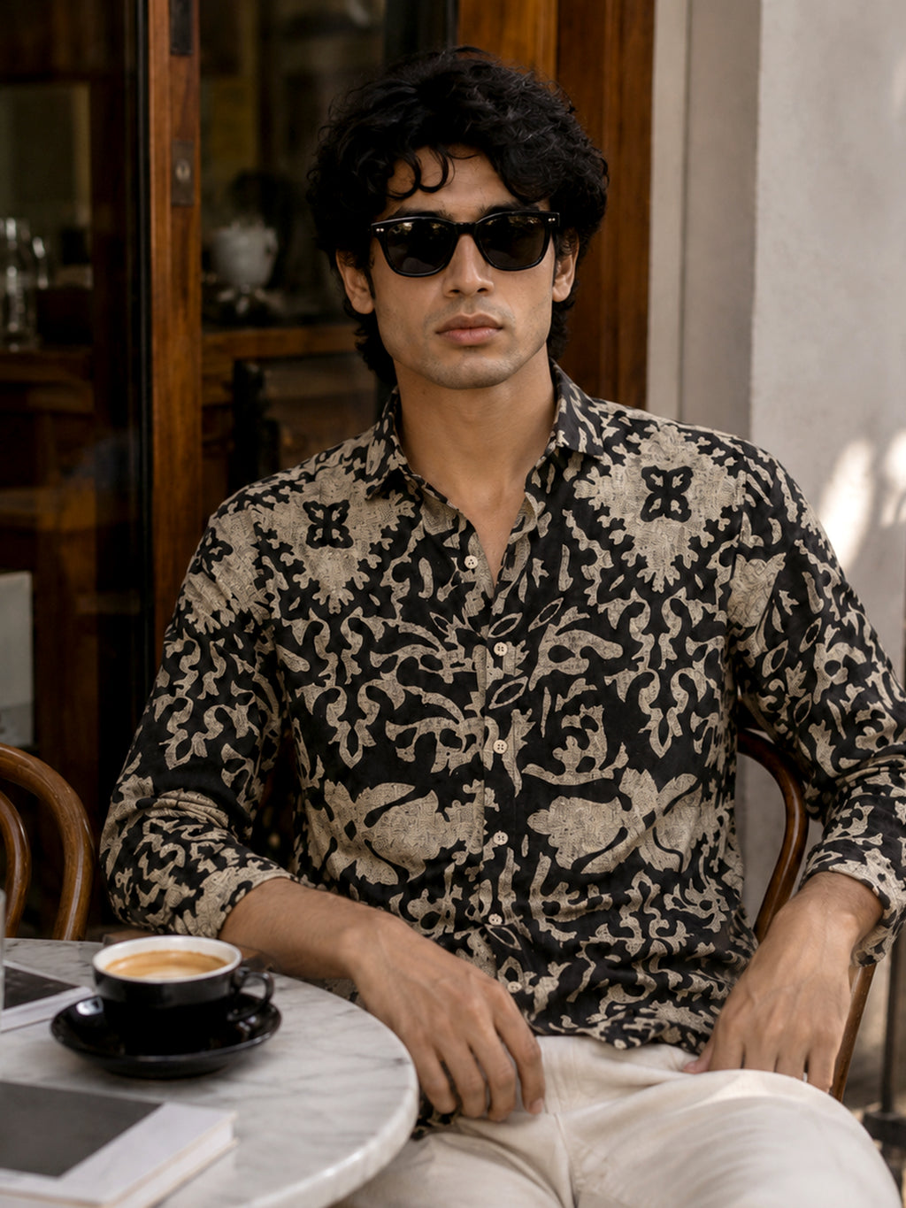 CAHOOT Men's Black Damask Printed Cotton Regular Fit Shirt - view 1