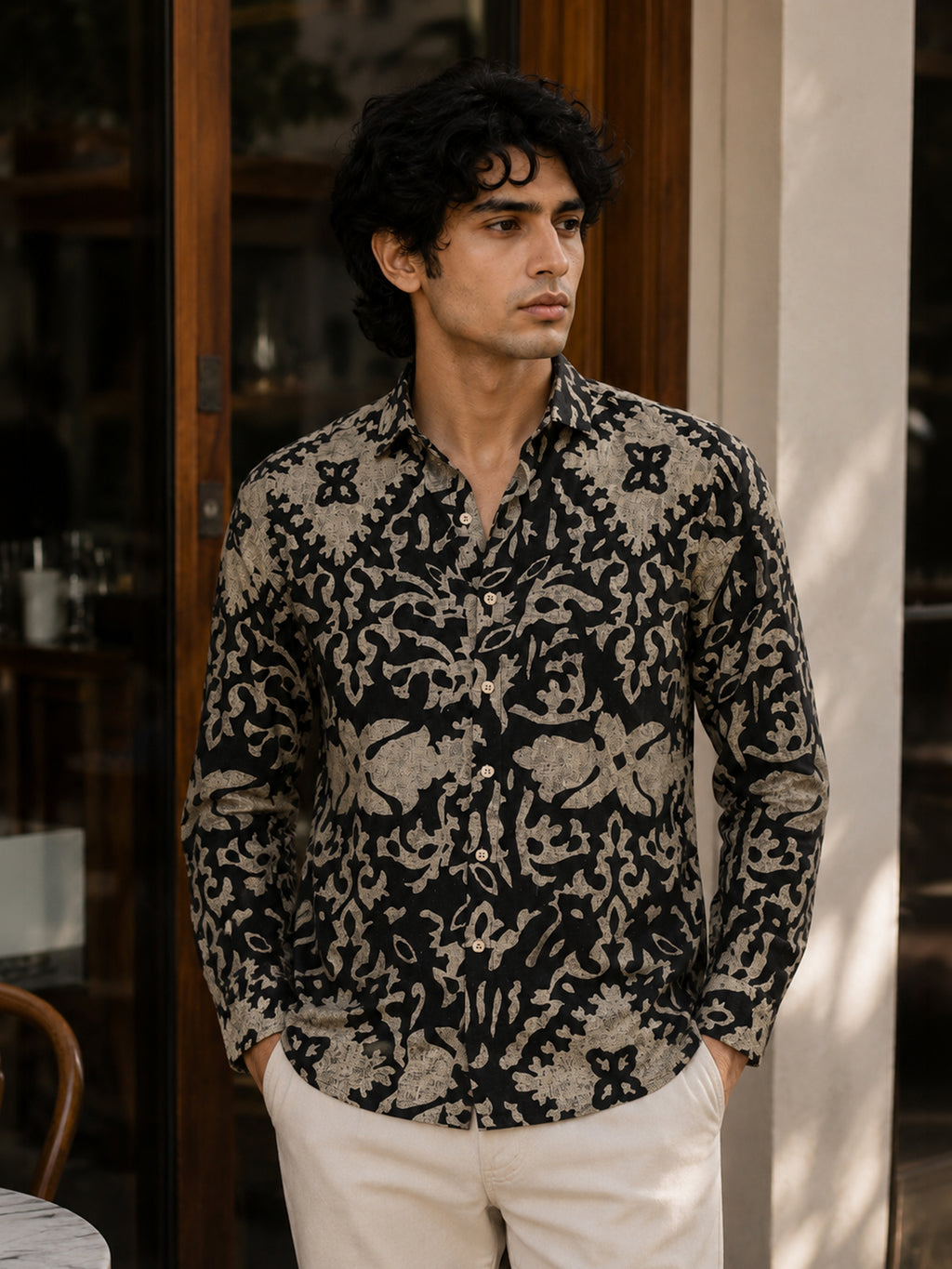 CAHOOT Men's Black Damask Printed Cotton Regular Fit Shirt - view 2