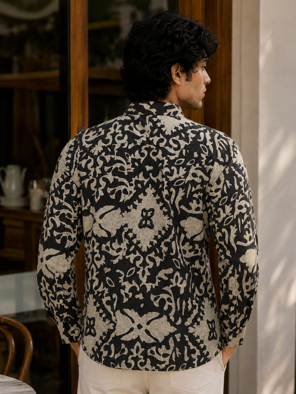 CAHOOT Men's Black Damask Printed Cotton Regular Fit Shirt - view 3