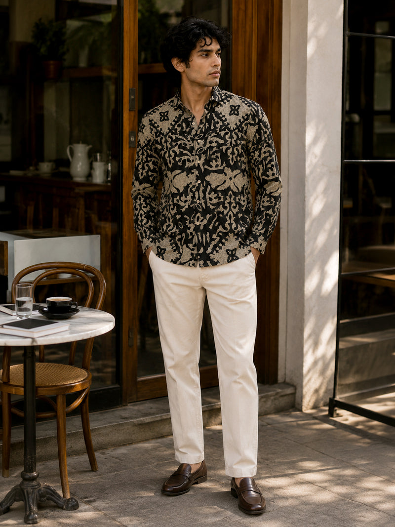 CAHOOT Men's Black Damask Printed Cotton Regular Fit Shirt - view 4