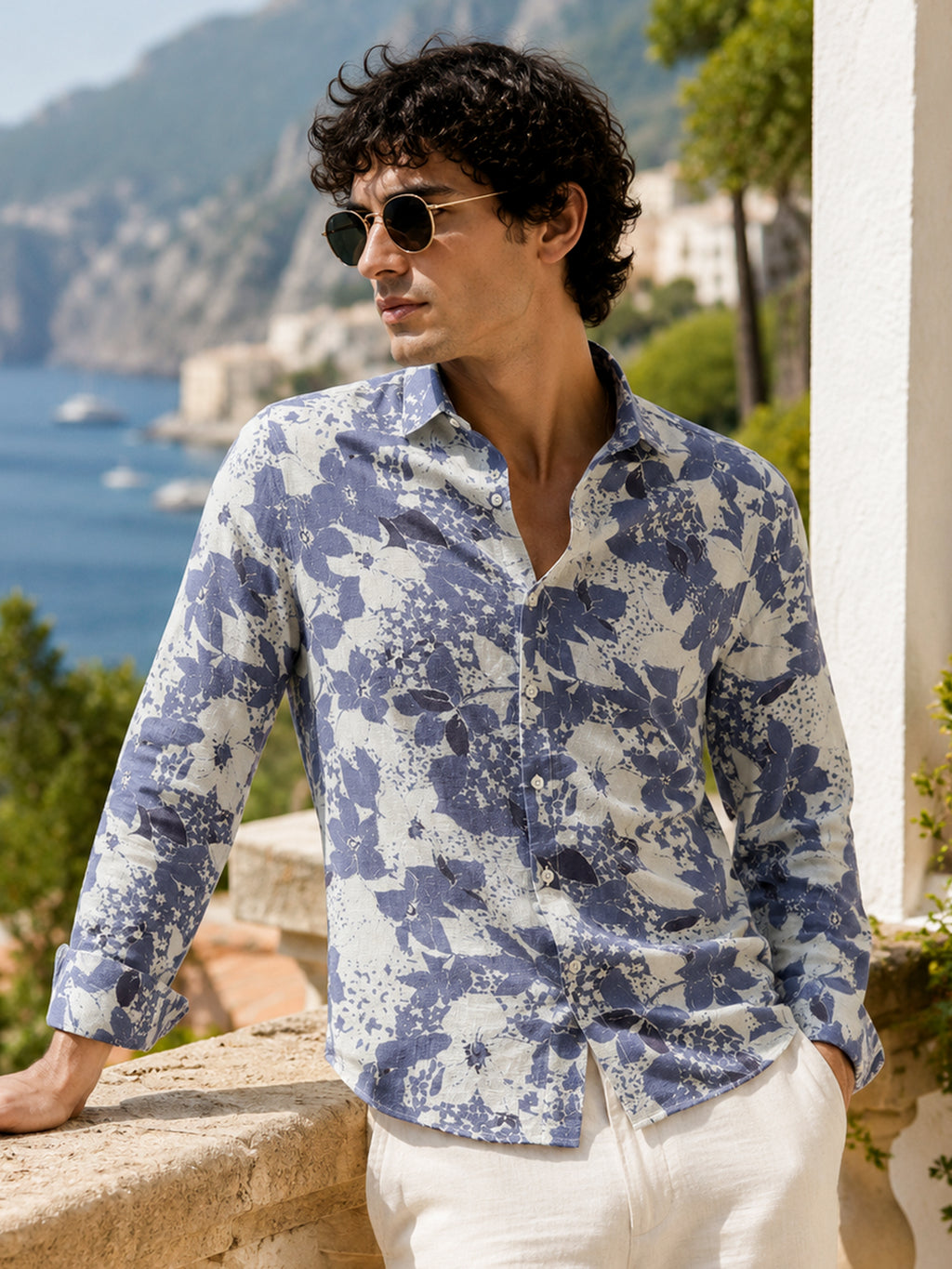 CAHOOT Men's Blue Floral Printed Cotton Regular Fit Shirt - view 1