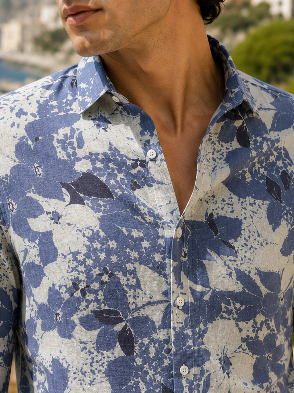 CAHOOT Men's Blue Floral Printed Cotton Regular Fit Shirt - view 5