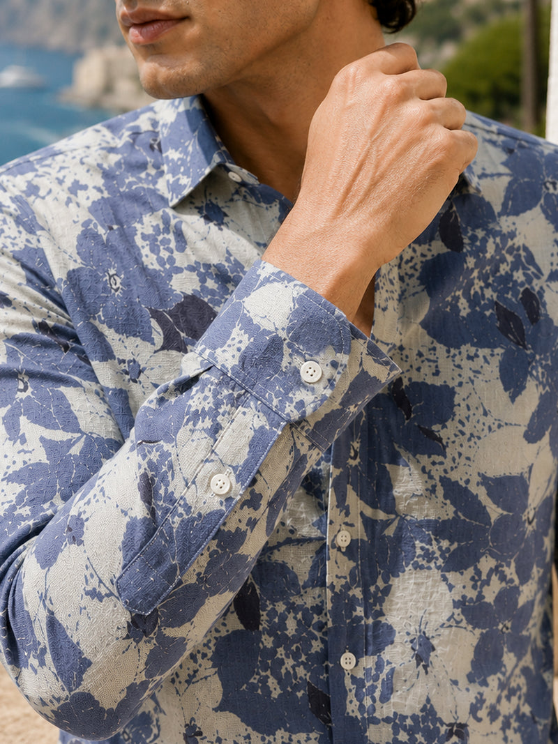 CAHOOT Men's Blue Floral Printed Cotton Regular Fit Shirt - view 6
