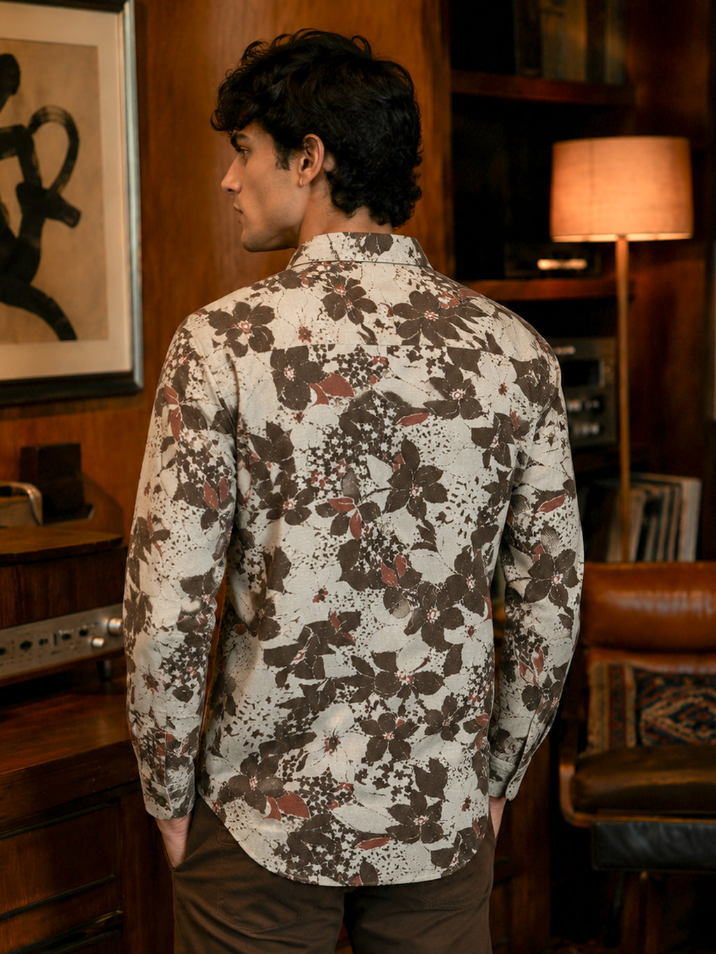 CAHOOT Men's Beige Floral Printed Cotton Regular Fit Shirt - view 3