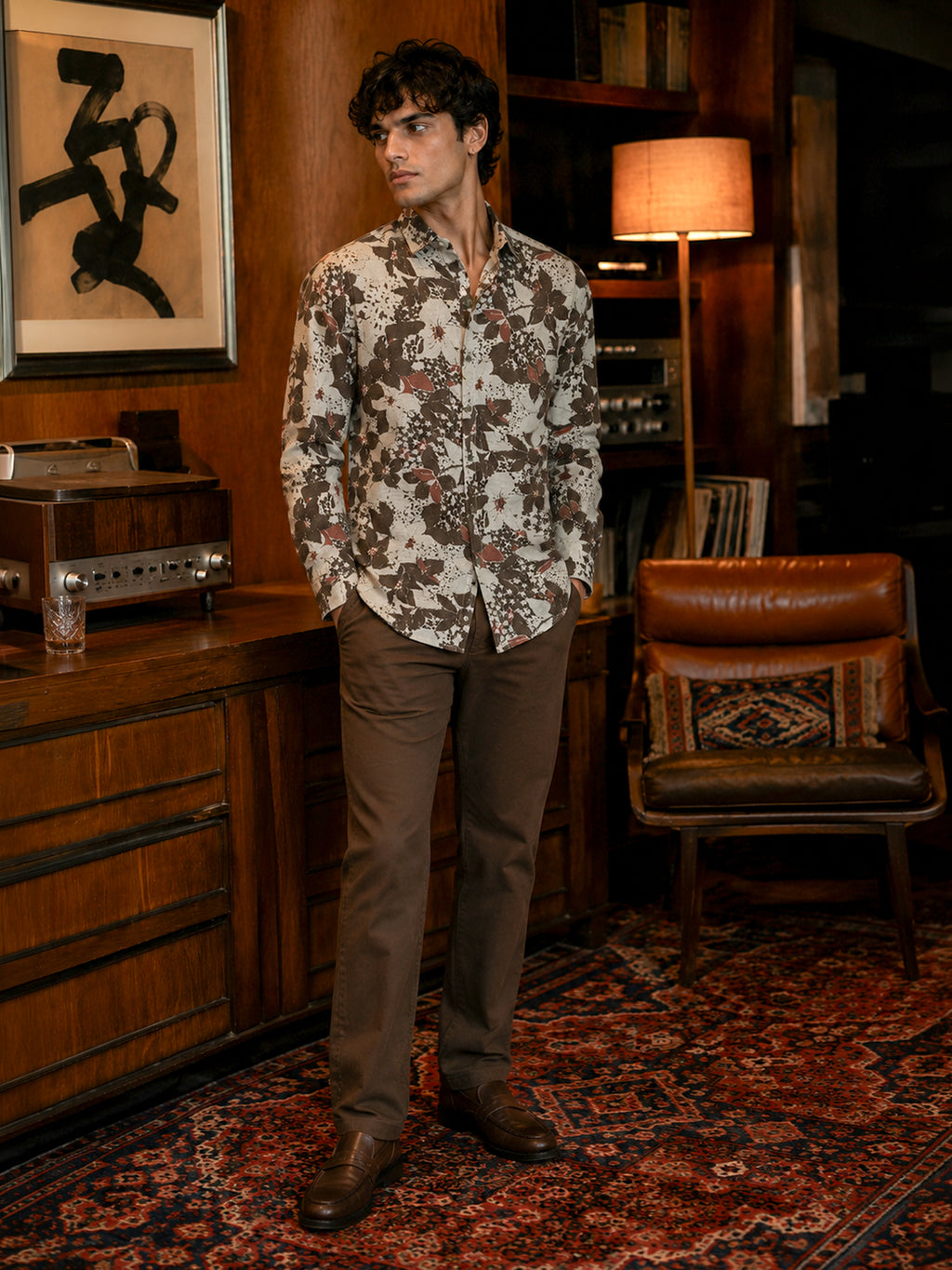 CAHOOT Men's Beige Floral Printed Cotton Regular Fit Shirt - view 4