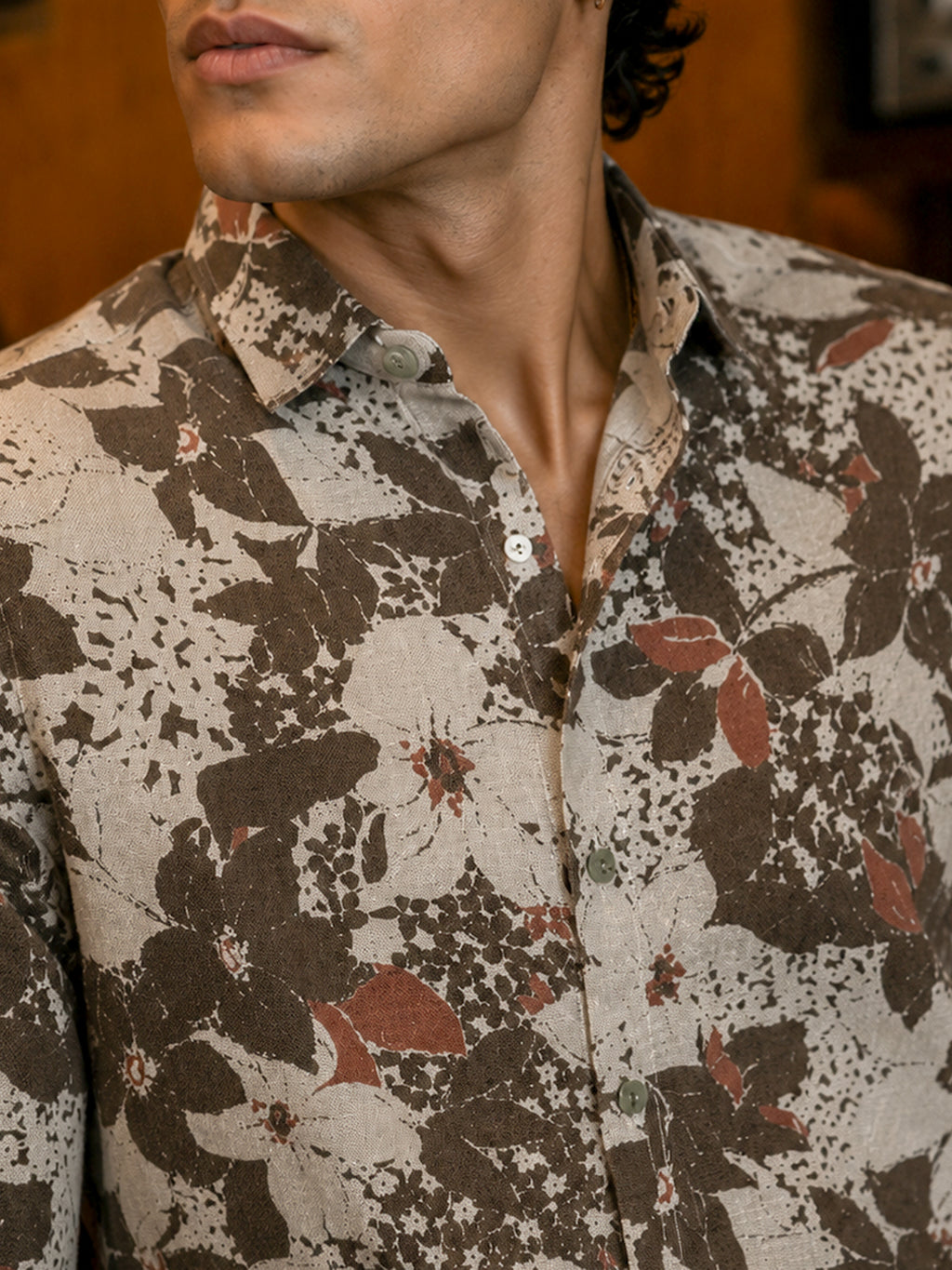 CAHOOT Men's Beige Floral Printed Cotton Regular Fit Shirt - view 5