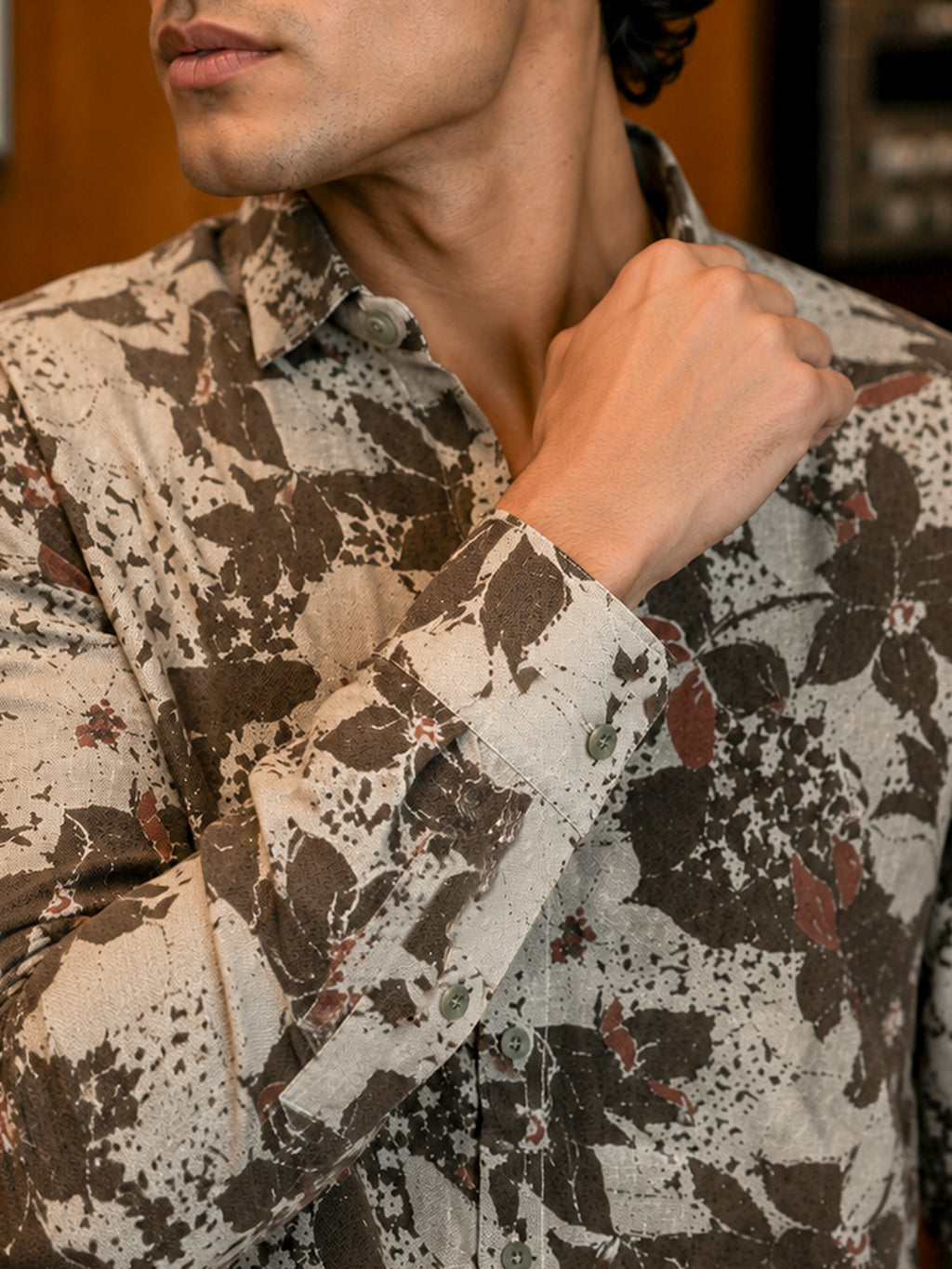 CAHOOT Men's Beige Floral Printed Cotton Regular Fit Shirt - view 6