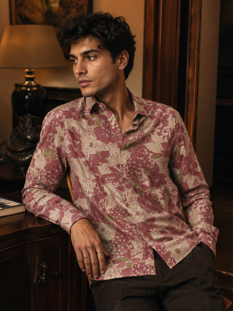 CAHOOT Men's Pink Floral Printed Cotton Regular Fit Shirt - view 1