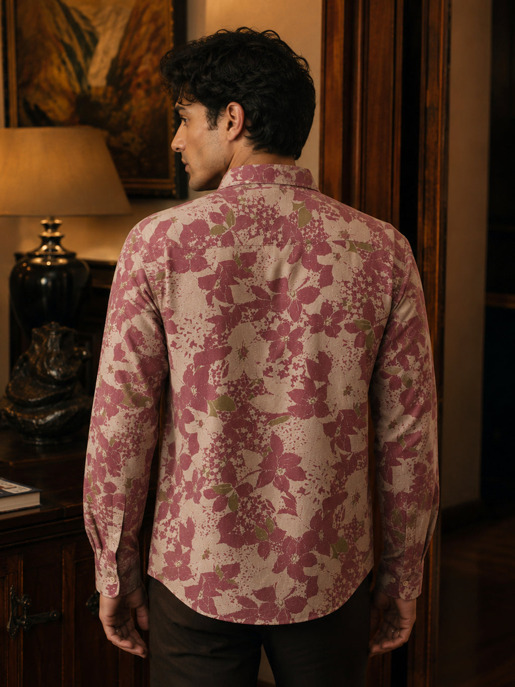 CAHOOT Men's Pink Floral Printed Cotton Regular Fit Shirt - view 3