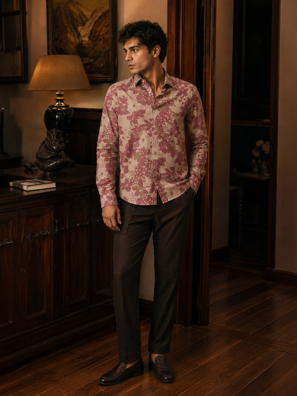 CAHOOT Men's Pink Floral Printed Cotton Regular Fit Shirt - view 4