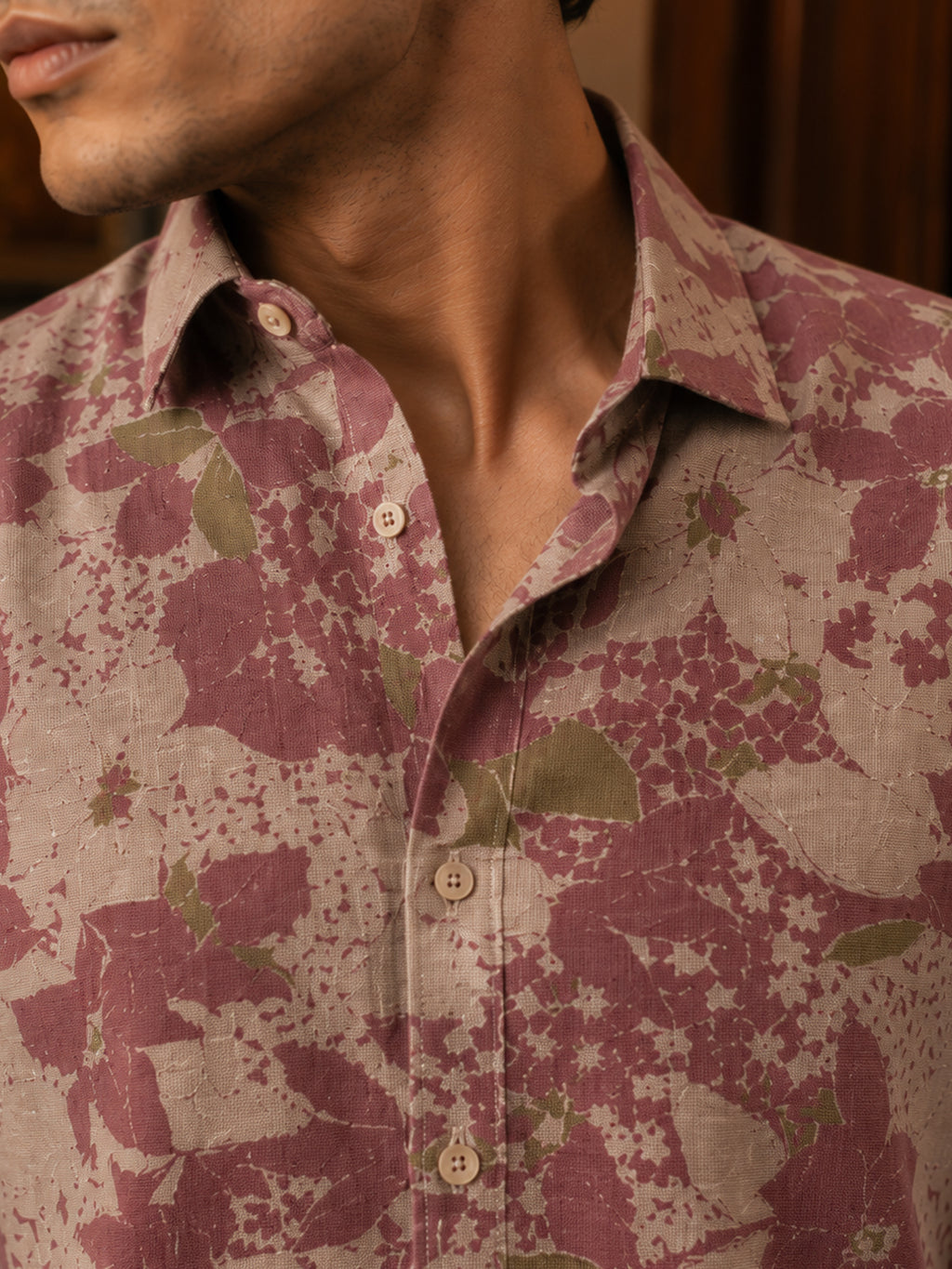 CAHOOT Men's Pink Floral Printed Cotton Regular Fit Shirt - view 5
