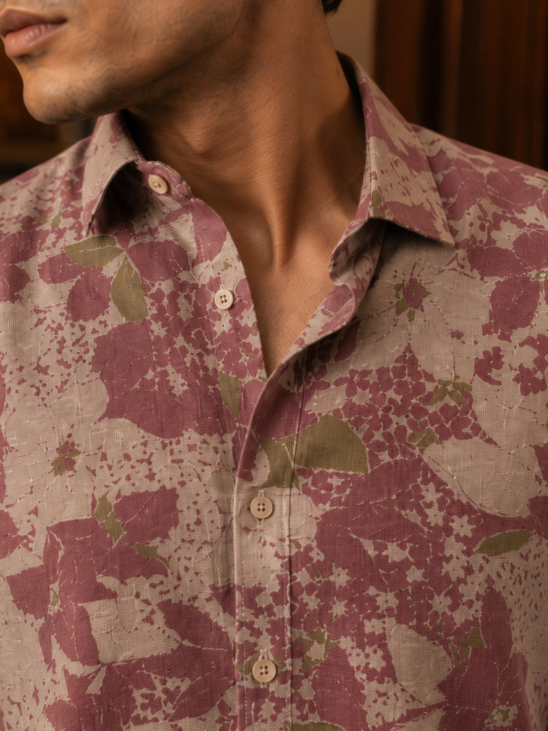 CAHOOT Men's Pink Floral Printed Cotton Regular Fit Shirt - view 5