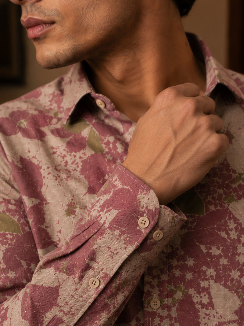 CAHOOT Men's Pink Floral Printed Cotton Regular Fit Shirt - view 6