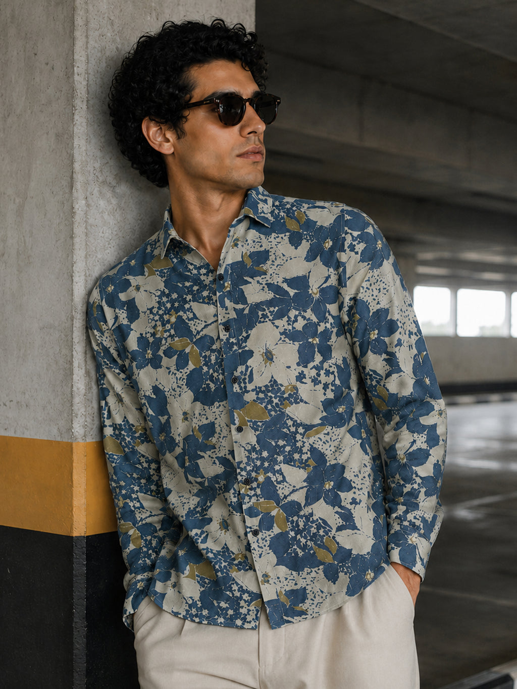 CAHOOT Men's Indigo Floral Printed Cotton Regular Fit Shirt - view 1