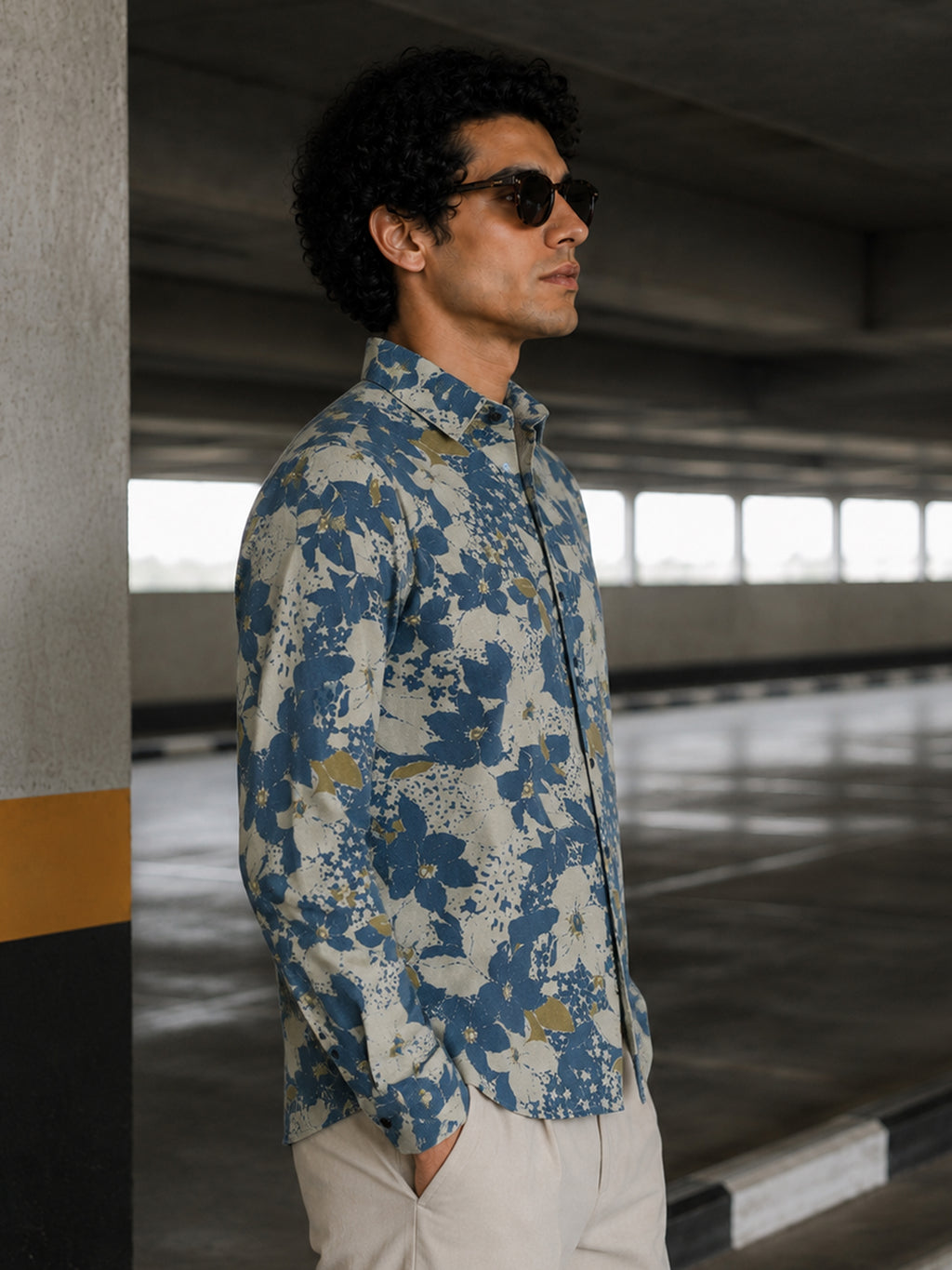 CAHOOT Men's Indigo Floral Printed Cotton Regular Fit Shirt - view 2