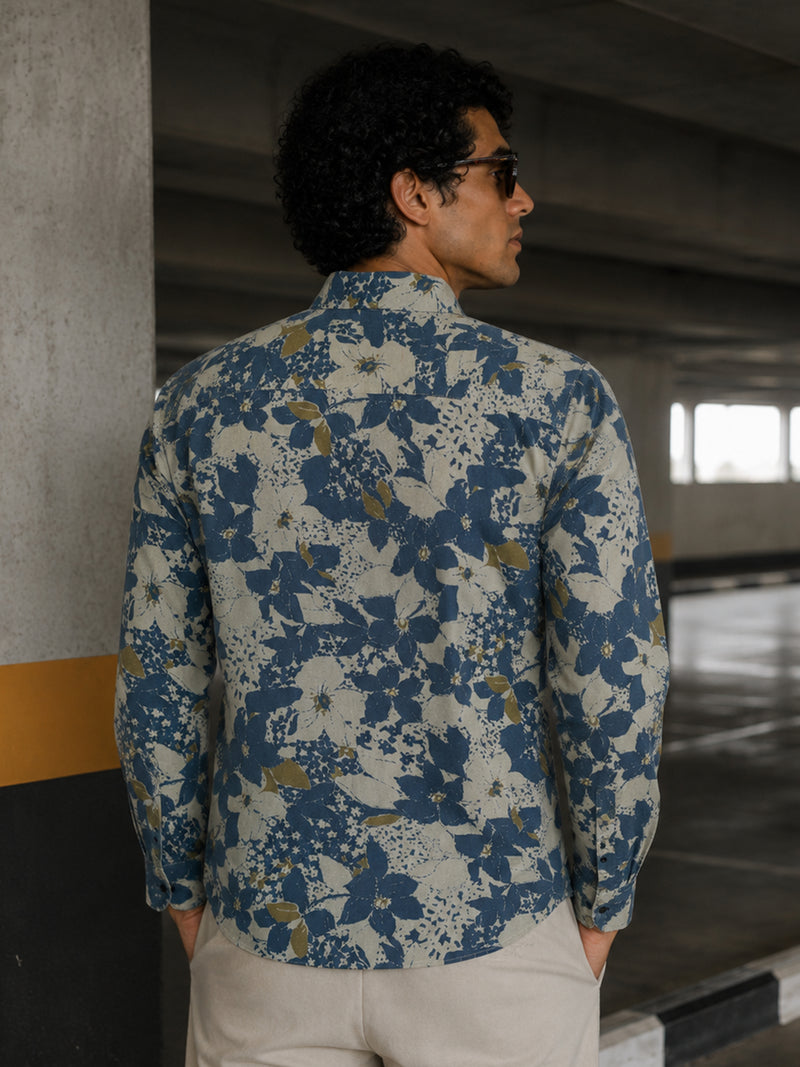 CAHOOT Men's Indigo Floral Printed Cotton Regular Fit Shirt - view 3