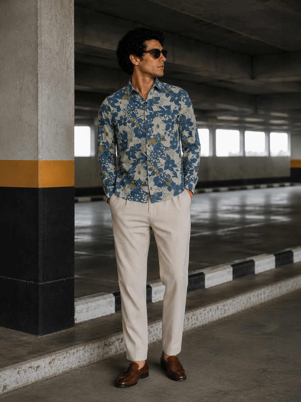 CAHOOT Men's Indigo Floral Printed Cotton Regular Fit Shirt - view 4