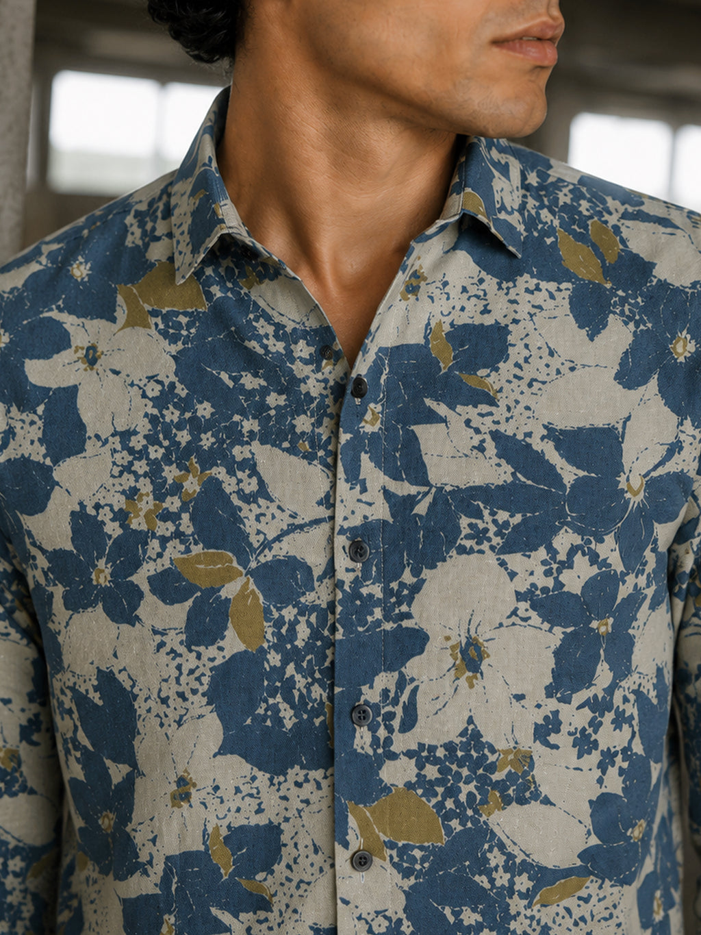 CAHOOT Men's Indigo Floral Printed Cotton Regular Fit Shirt - view 5