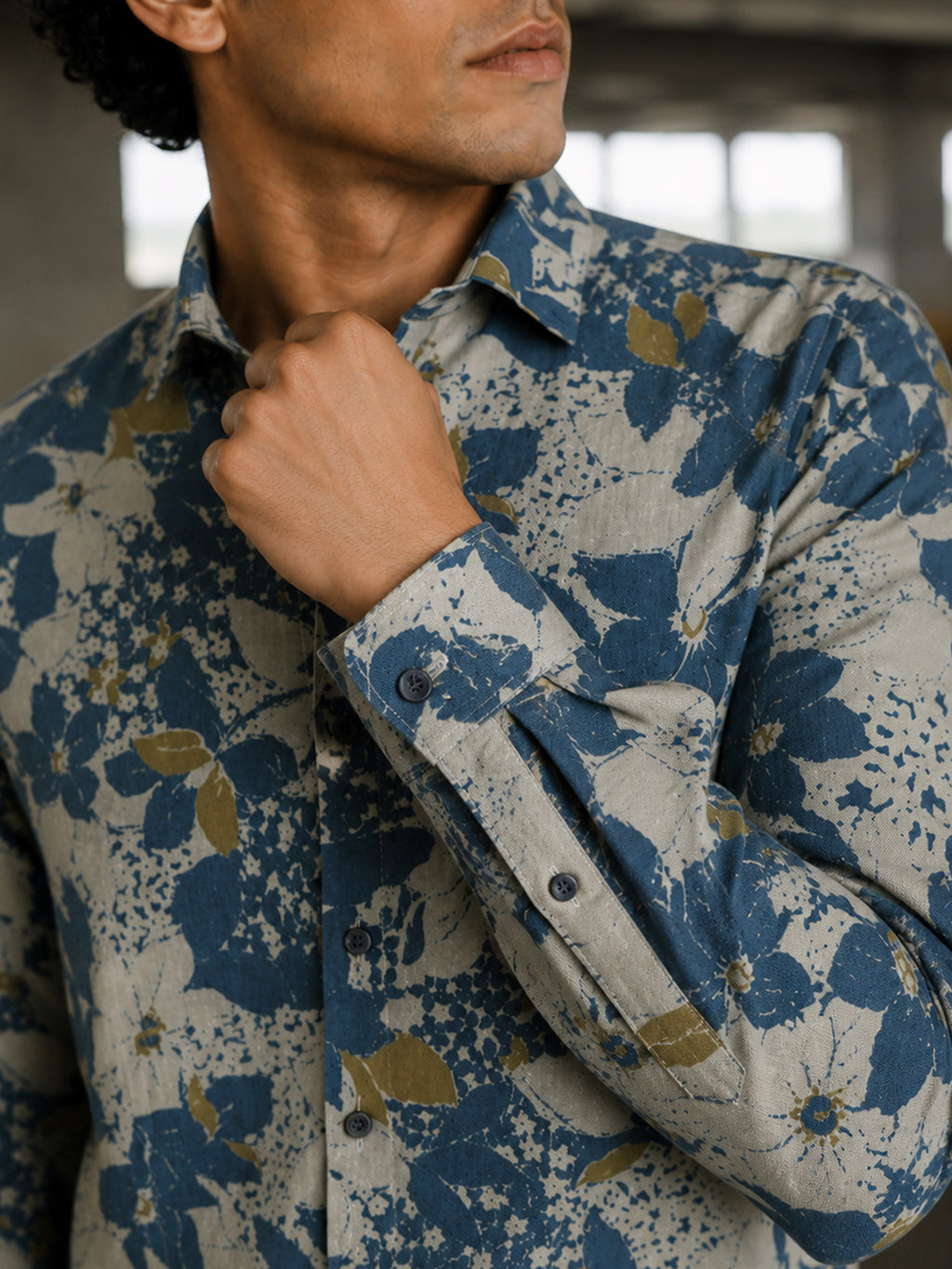 CAHOOT Men's Indigo Floral Printed Cotton Regular Fit Shirt - view 6