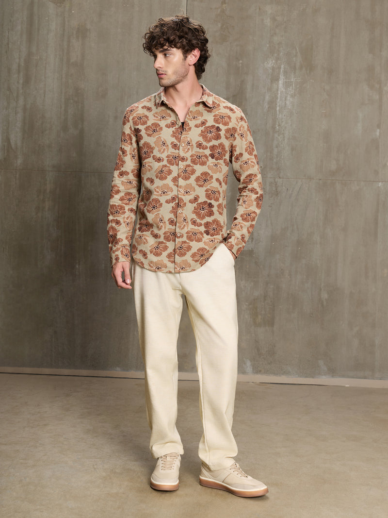 Cahoot Men's Beige & Rust Floral Printed Cotton Shirt - view 5