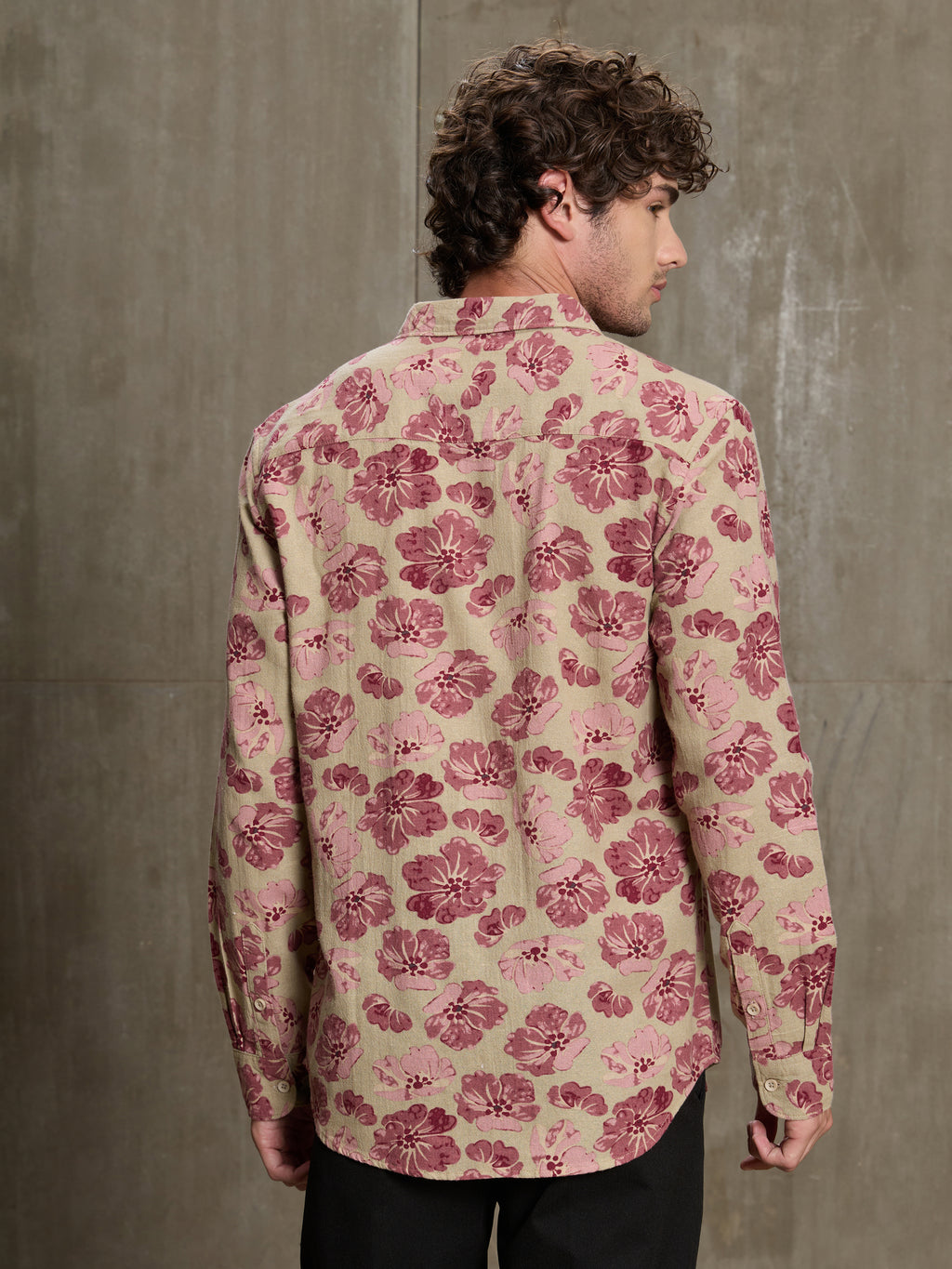 Cahoot Men's Beige & Pink Floral Printed Cotton Shirt - view 4