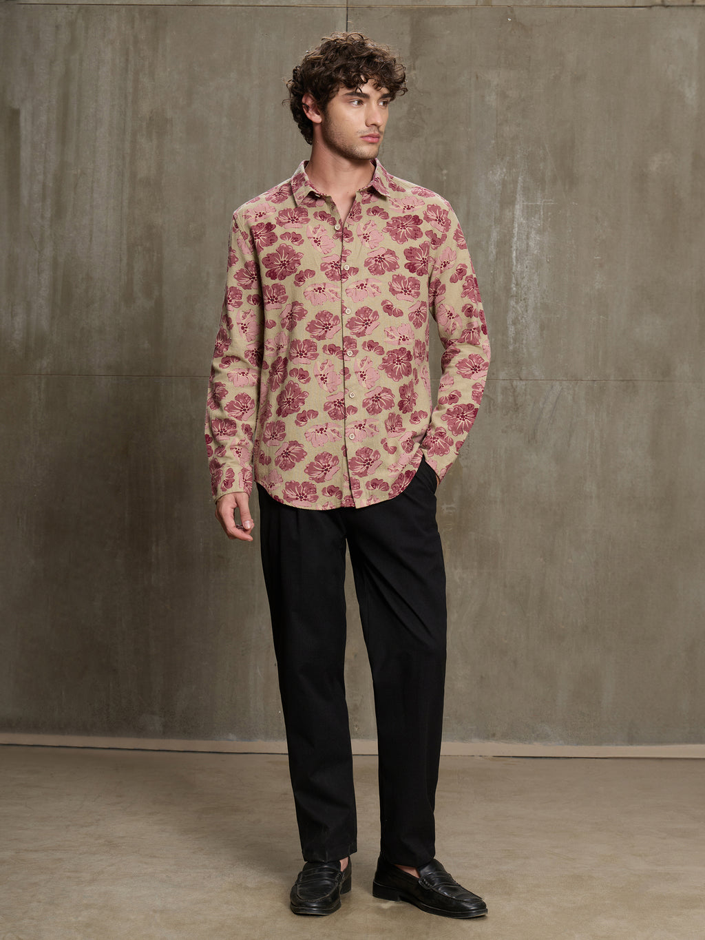 Cahoot Men's Beige & Pink Floral Printed Cotton Shirt - view 5