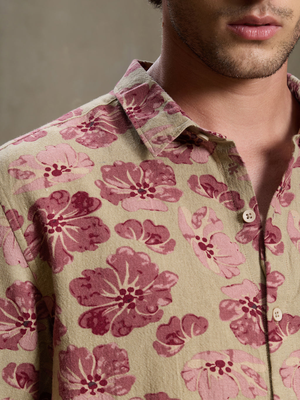 Cahoot Men's Beige & Pink Floral Printed Cotton Shirt - view 7
