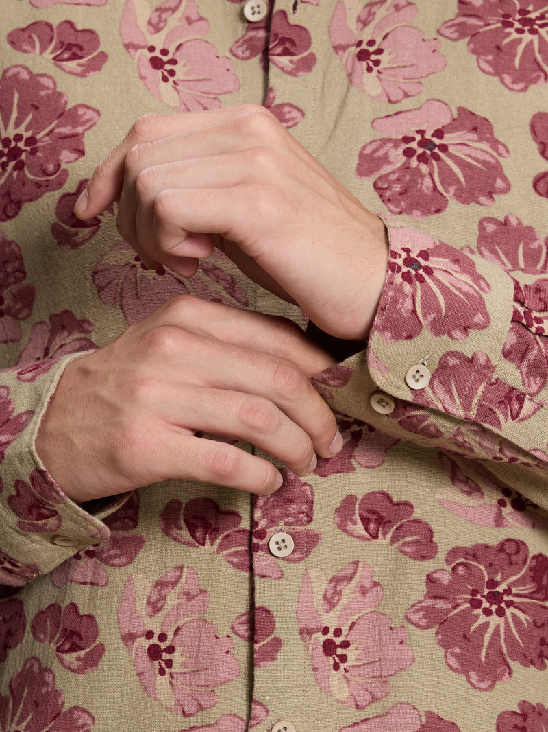 Cahoot Men's Beige & Pink Floral Printed Cotton Shirt - view 8