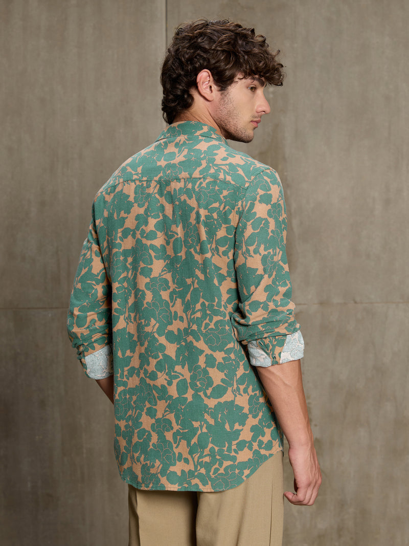 Cahoot Men's Green & Peach Floral Printed Cotton Shirt - view 4