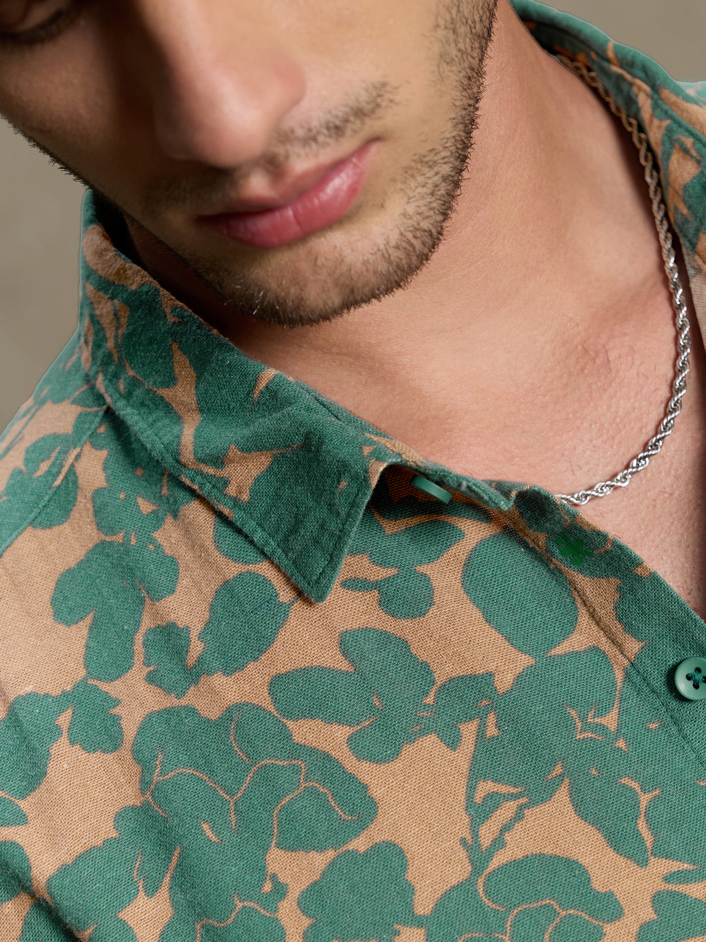 Cahoot Men's Green & Peach Floral Printed Cotton Shirt - view 8
