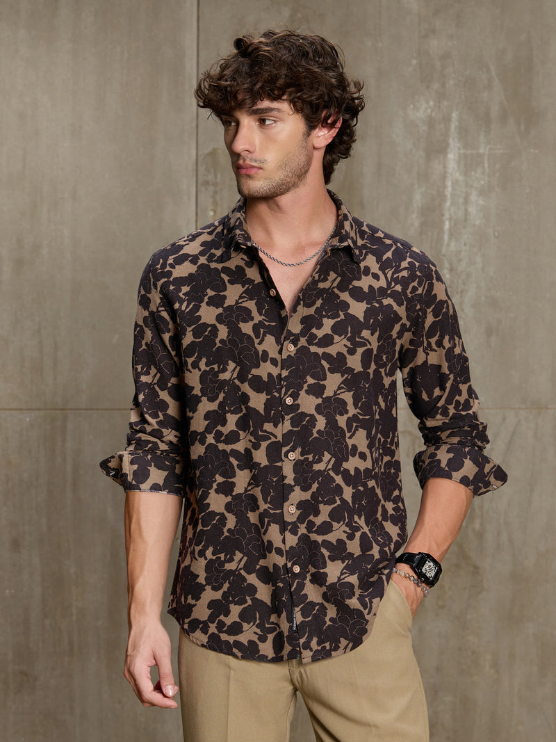 Cahoot Men's Brown & Black Floral Printed Cotton Shirt - view 1